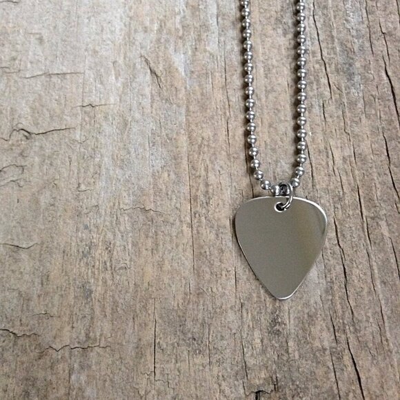 30 INCHES Shiny Mirror Stainless Steel Guitar Pick Necklace - Picture 4 of 8